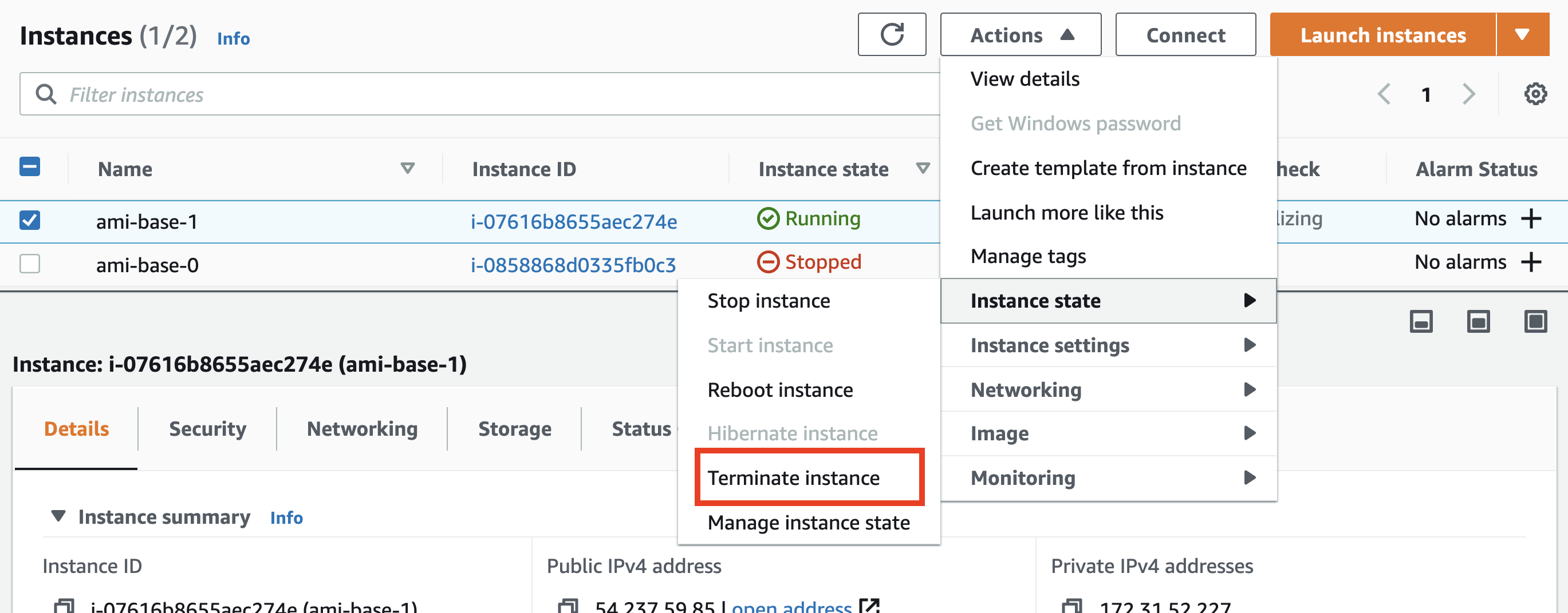 Terminate EC2 instance